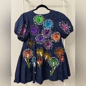 ✨ QUEEN OF SPARKLES - Navy Mini Dress with Multicolor Fireworks